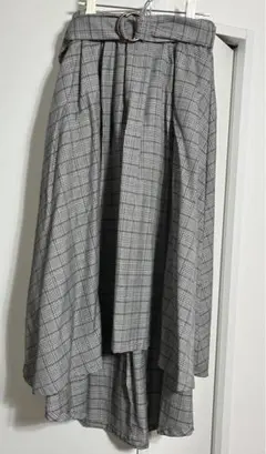 グレンチェック　ロング　フレア　スカート　ベルトつき