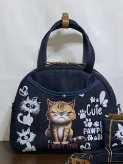 ☆岡山デニム☆トラ猫☆ステンシル☆扇型☆4wayボストンバッグ