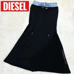 極美品✨ DIESEL デニムスウェット切替え ロングスカートブラック マキシ丈のサムネイル