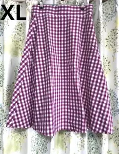 gu ジーユー　チェックスカート　ピンク　白　フレアースカート　XL 訳あり