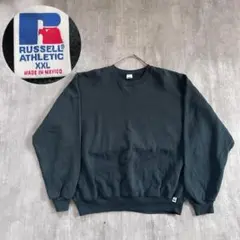 90s 00s ラッセル スウェット XXL 深緑 ボックス 短丈 前Vガゼット
