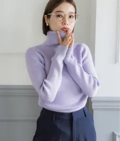 タートルネックニット　ラベンダー　ニット　パープル　coca コカ　紫　リブ