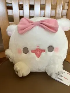 ポメラニアンもち おめかしリボン ぬいぐるみBIG しらたまピンク