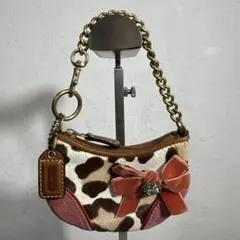 美品COACH アクセサリー小銭入れ コーチハラコ ケース　リボン 美品COACH アクセサリー小銭入れ コーチハラコ コインケース リボン