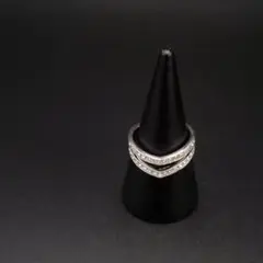 美品 Swarovski リング 2連 クリスタル ラインストーン 11号