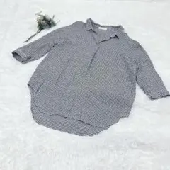 ショコラフィネローブ ギンガムチェック リネンブレンド シャツ F 七分袖