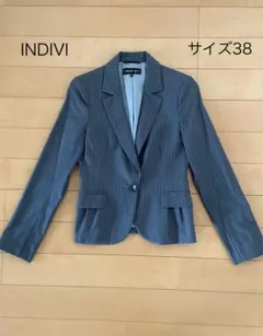INDIVI テーラードジャケット サイズ38 グレー ストライプ