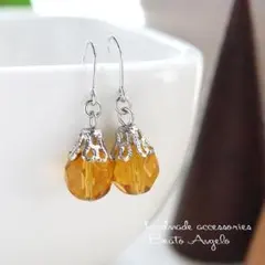 ◇◇チェコビーズの一粒ピアス(p-308)トパーズ S 秋