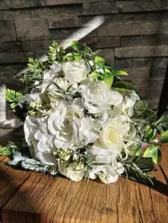 ウェディングブーケ　ブートニア　2点セット　造花