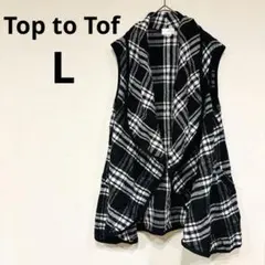 ブラック・ホワイト　モノクロ　チェック ベスト 【L】ジレ　秋冬　海外古着　良品