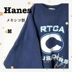 Hanesヘインズメキシコ星ビッグプリントRTCAスウェット90s古着ネイビーM