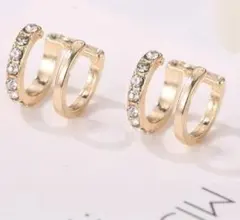 イヤーカフ ダブルライン ダイヤストーン ゴールド2個セット