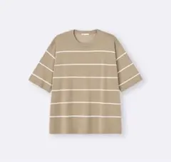 GU ウォッシャブルニットボーダーT ベージュ Sサイズのサムネイル