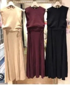 Mila Owen プリーツニットロングノースリーブワンピース