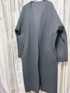 ノーカラー ロングコート ブラック