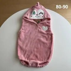 新品 (80-90) ドキンちゃん なりきり ロンパース フリース フード付き