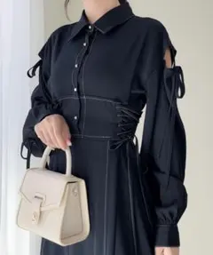 mily bilet 肩空きリボン使いステッチ配色ワンピース Mサイズ