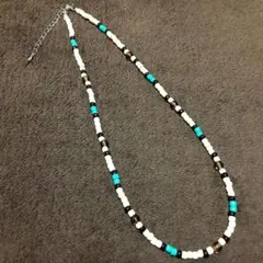 オフホワイト ターコイズ ビーズネックレス 45cm−50cm 4mmビーズ