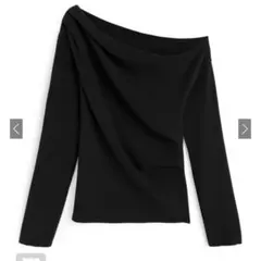 GRLワンショルダードレープニットトップス M ブラック