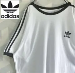 【アディダス】オーバーサイズ 刺繍トレフォイルロゴ リンガートリム Tシャツ 白