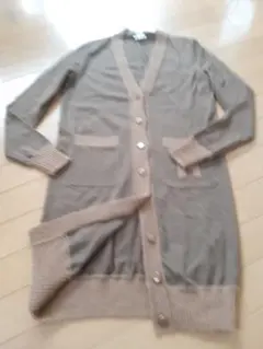 美品エルメス　Hロゴ入りポケット　薄茶ロングカーディガン　36