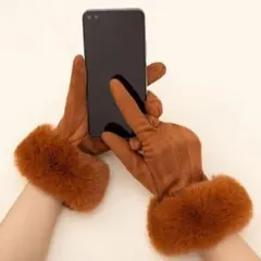レディース手袋 ファー手袋 グローブ ブラウン タッチパネル対応 スマホ対応手袋