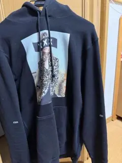 グラフィックプリント フード付きパーカー 黒