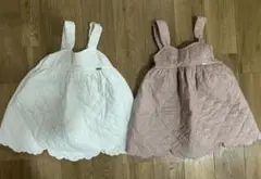 プティマイン　キルトスカート　ジャンパースカート　白ピンク　2枚セット　双子