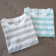 まとめ売り＊無印良品　半袖　ボーダーTシャツ　グレー　ミント　100　2枚セットのサムネイル