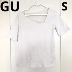 GU アシンメトリー リブ Tシャツ 白 ホワイト シンプル S 半袖