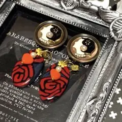 ★no.291★薔薇×モダンガール★ピアス イヤリング★ポリマークレイ レトロ