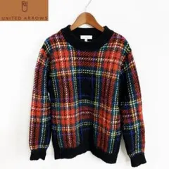 ユナイテッドアローズ　タータンチェック　モヘアニット　　ブラックスチュワート