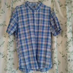 Smart Standard 半袖シャツ 青系チェック　3Ｌ