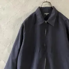 ヴィンテージ　ジャケット　フルジップ　シンプル　無地　ネイビー　M相当　LO16