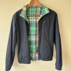 ネイビー ジップアップジャケット チェック柄