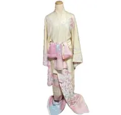 大衆演劇着物　振袖　舞台衣装　コスプレ　桜柄 拭き綿入り　帯付き