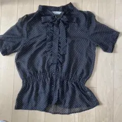 レディース　リボン付き　シアーブラウス　M