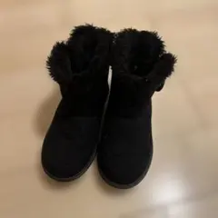 黒いファー付きスエードブーツ　19cm