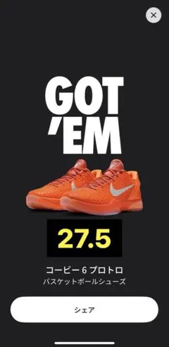 【本日値下げ中】コービー6 プロトロ 27.5cm total orange