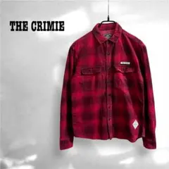 CRIMIE オンブレチェック ネルシャツ 赤黒 M 短丈 ボックス 猫目ボタン