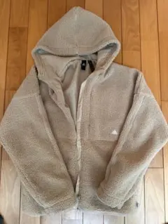 adidas フリースジャケット ベージュ フード付き