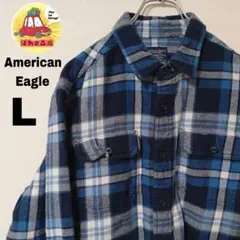 USA古着 AmericanEagle ヘビーネルシャツ　L ブルーネイビー