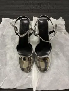 パンプス☆シルバー☆チャンキーヒール☆24.5cm☆美品