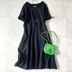 美品♪マーガレットハウエル リネン フレアワンピース 半袖 麻100% ブラック