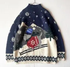 ラルフローレン　長袖ニット　ネイビー　犬　スキー　ノルディック