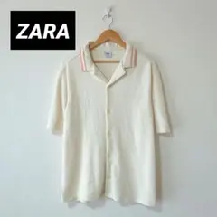 ⭐︎【ZARA】オープンカラー　半袖ニットシャツ アイボリー