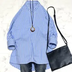 極美品　クミキョク　組曲　コットンシャツ　ストライプ　ブルー　M 　ゆったり