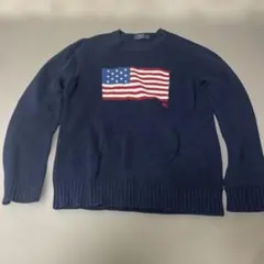 【美品】Ralph Lauren 米国製 星条旗 ニットセーター L 紺