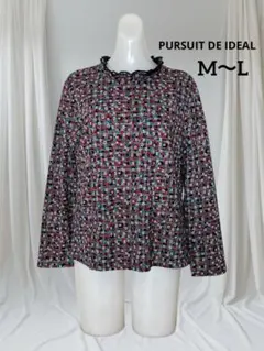 PURSUIT DE IDEAL 幾何学模様フリル襟長袖トップス
