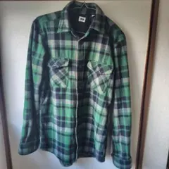 緑と黒のチェック柄フリースシャツ Mサイズ